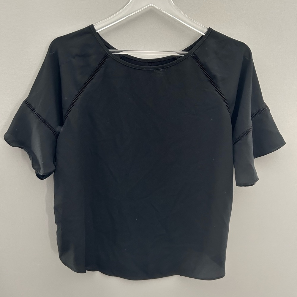 LOFT Black Boxy Ruffled Top